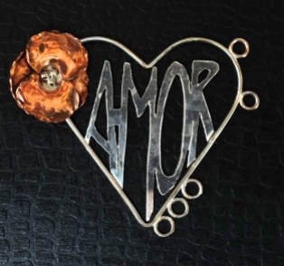 Heart Pendant with Copper and Fine Silver Poppy